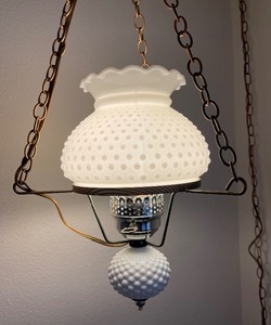 White Milkglass Hobnail Hanging Light Fixture