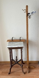 Oak Coat Rack, Marble top side table and wall hanging coat rack