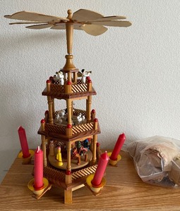 Vintage Wooden German Nativity Pyramid Carousel 18 tall