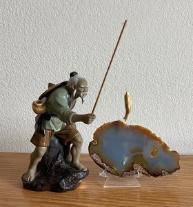 Shiwan Artistic Ceramic Factory Porcelain Mudman Fisherman and Agate Slice