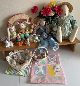 Large Easter Decor Lot with two (2) oversized stuffed bunnies