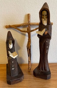 Hand Carved Wood MonkFriarPriests and Wood Crucifix