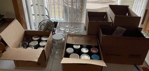 LARGE Canning Lot 65 Canning Jars, Rings, strainers