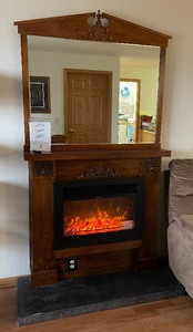 Electric Fireplace Inset with wood surround, Mirror and Faux stone hearth