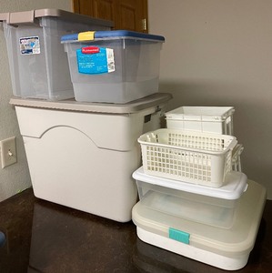 Five (5) Varying Size Storage Totes and Organizer Bins
