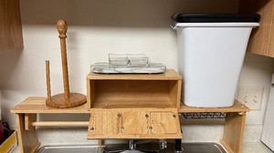 Kitchen Organizer Lot and Garbage Cans