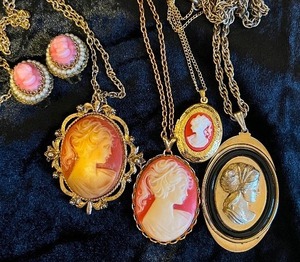 Vintage Costume Jewerly Cameo Necklace and Earring Lot