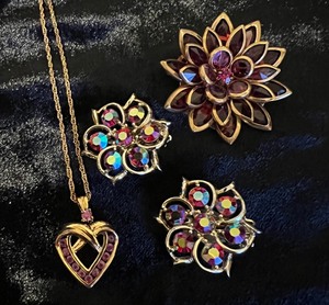 Ruby Costume Jewerlry Lot Pin Earrings Necklace