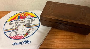 Vintage Im Proud to Be a Farm Wife ScarfHanky and Wood trinket box