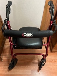 Carex Rolling Walker with Brakes, Shower Chair and CaneWalking Stick Lot
