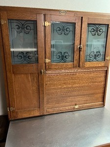 Antique Sellers Brand Hoosier Cabinet with Stainless Steel Top on wheels