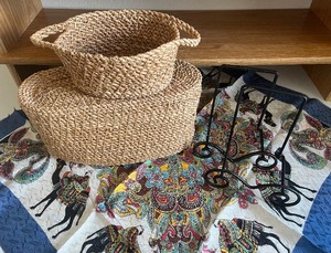 Woven Basket and Scarf Lot with Photo Holders