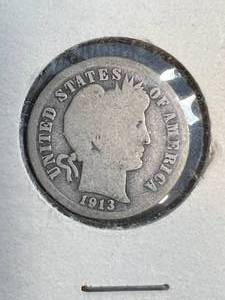 lot 50 image: 1913 US BARBER DIME