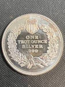 lot 54 image: 1 TROY OZ .999 FINE SILVER INDIAN HEAD ROUND