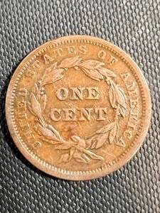 lot 59 image: 1843 US BRAIDED HAIR LARGE CENT