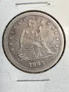 lot 60 image: 1845 US SEATED LIBERTY QUARTER