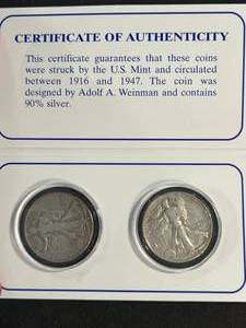 lot 95 image: US WALKING LIBERTY HALF DOLLAR 2 COIN COLLECTION