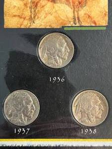 lot 98 image: LAST 3 YEARS OF BUFFALO NICKELS SET 1936-1938