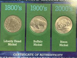 lot 103 image: 3 CENTURIES OF AMERICAN NICKELS SET LIBERTY BUFFALO AND BISON NICKEL