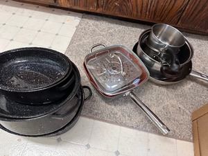 lot 81 image: Set of Roasters and Pots and Pans