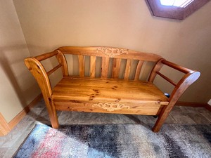 lot 4 image: Wood Storage Bench. 48 by 16 by 32 high