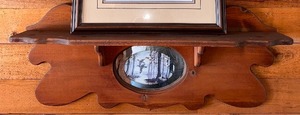 lot 10 image: Rustic Wood Shelf with Small Oval Mirror Print (Picture not included)