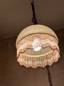 lot 19 image: Vintage Droplight Hanging Dome Glass Lampshade with Beaded Fringe Measuring 10 Diameter