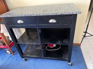 lot 34 image: Rolling Kitchen Island Cart With Oster Crock Pot Measuring 35.5 by 19 by 34 High