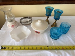 lot 52 image: Assorted Vintage Dishes and Candle Holders
