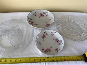 lot 65 image: Two Diamond Japan China Cherry Blossom Luncheon Plates and Two Pressed Glass Serving Platters