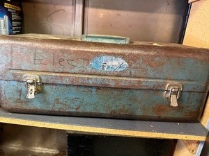 lot 182 image: Vintage Tool Box Filled with Electrical Supplies