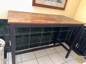 lot 164 image: Counter Height Table with Metal Legs and Wood Top