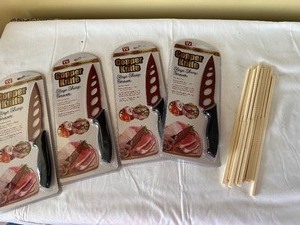 lot 95 image: Four New As Seen on TV Copper Knives Knife and Set of Chopsticks