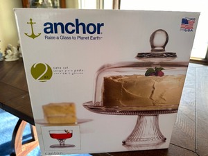 lot 106 image: Anchor Covered Cake PlateTriflePunch Bowl New in Box