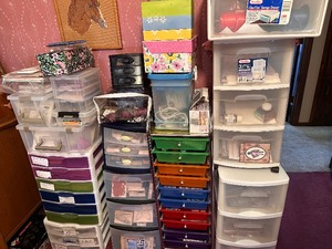 lot 121 image: Entire Lot of Card Making Supplies including Paper, Scissors, Stickers, Envelopes, Stamps and More