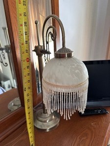 lot 128 image: Vintage Table Lamp with Beaded Fringe Shade