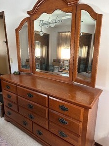 lot 131 image: Wood Dresser with Attached Mirror