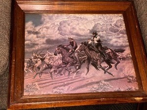 lot 239 image: Vintage Framed Western Cowboy Print Measuring 20x17