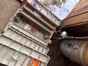 lot 257 image: Vintage Fishing Tackle Box and Fishing Rod