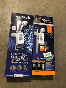 Lot of Waterpik Height Select 7-Spray 4 in. 2.5 GPM Wall Bar Handheld Adjustable Shower Head in Chrome Customer Returns See Pictures