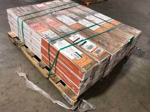 Pallets with 18 boxes of TrafficMaster Seashore Wood 4 MIL x 12 in. W x 24 in. L Peel and Stick Water Resistant Vinyl Tile Flooring (20 sqftcase)
