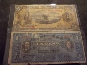 2-Large One Peso Currency From Mexico 1914