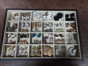 Tray Of Vintage Earrings-Most Clip & Screw Backs (Not The Box)