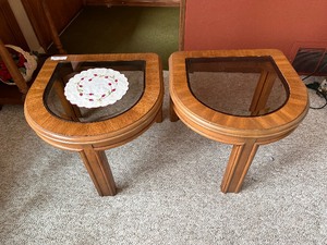 lot 2 image: Mid-Century  Modern Wood and Glass End Tables (2) Measuring 22 x  22 x 16
