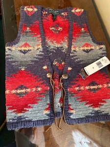 lot 47 image: Vintage Ralph Lauren Southwestern Aztec Design Knit Petite Vest New with Tags
