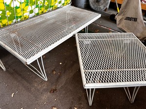 lot 242 image: Vintage Homecrest White Metal Mesh MCM Coffee and Side Tables