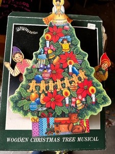 lot 247 image: Vintage 80s Wooden Stand Up Musicbox Motion Tree