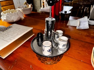 lot 182 image: Vintage Pump Decanter and Shot Glasses