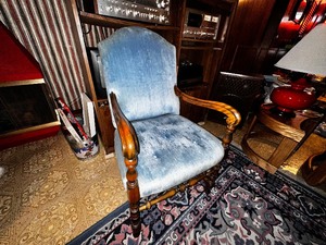 lot 168 image: Vintage Blue Upholstery and Wood Chair