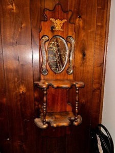 lot 142 image: Vintage Pool Cue Holder with Crackle Glass and Wood